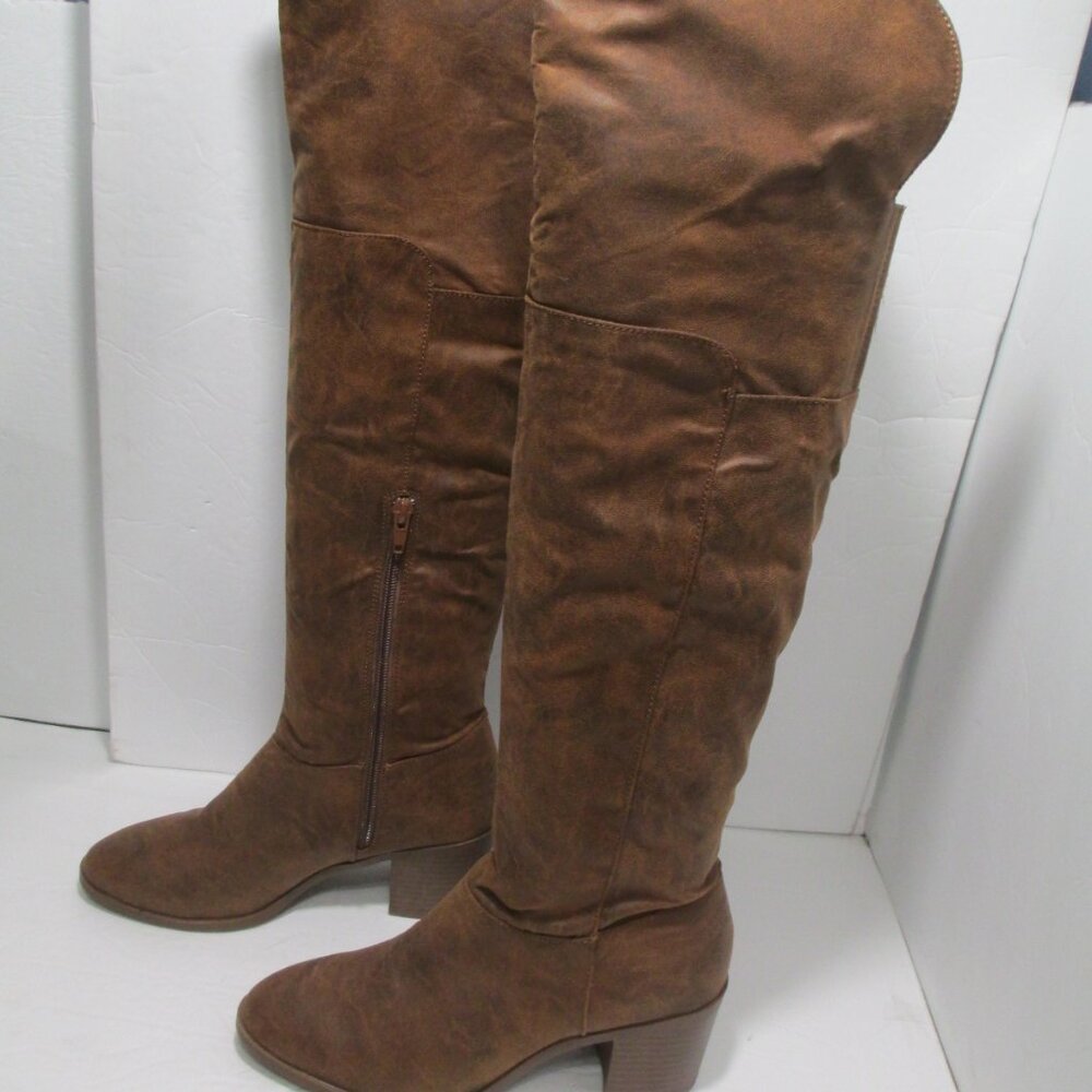 NEW Qupid Over The Knee Boots Brown Faux Suede Size 6 - Picture 3 of 9